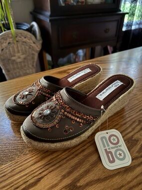 No Boundaries Brown Beaded Espadrille Mule Slides
